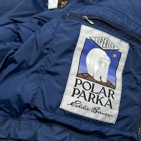 Vintage 80s 90s Eddie Bauer Down Polar Parka Real Fur Trim Blue Coat Mens XL - Picture 11 of 13